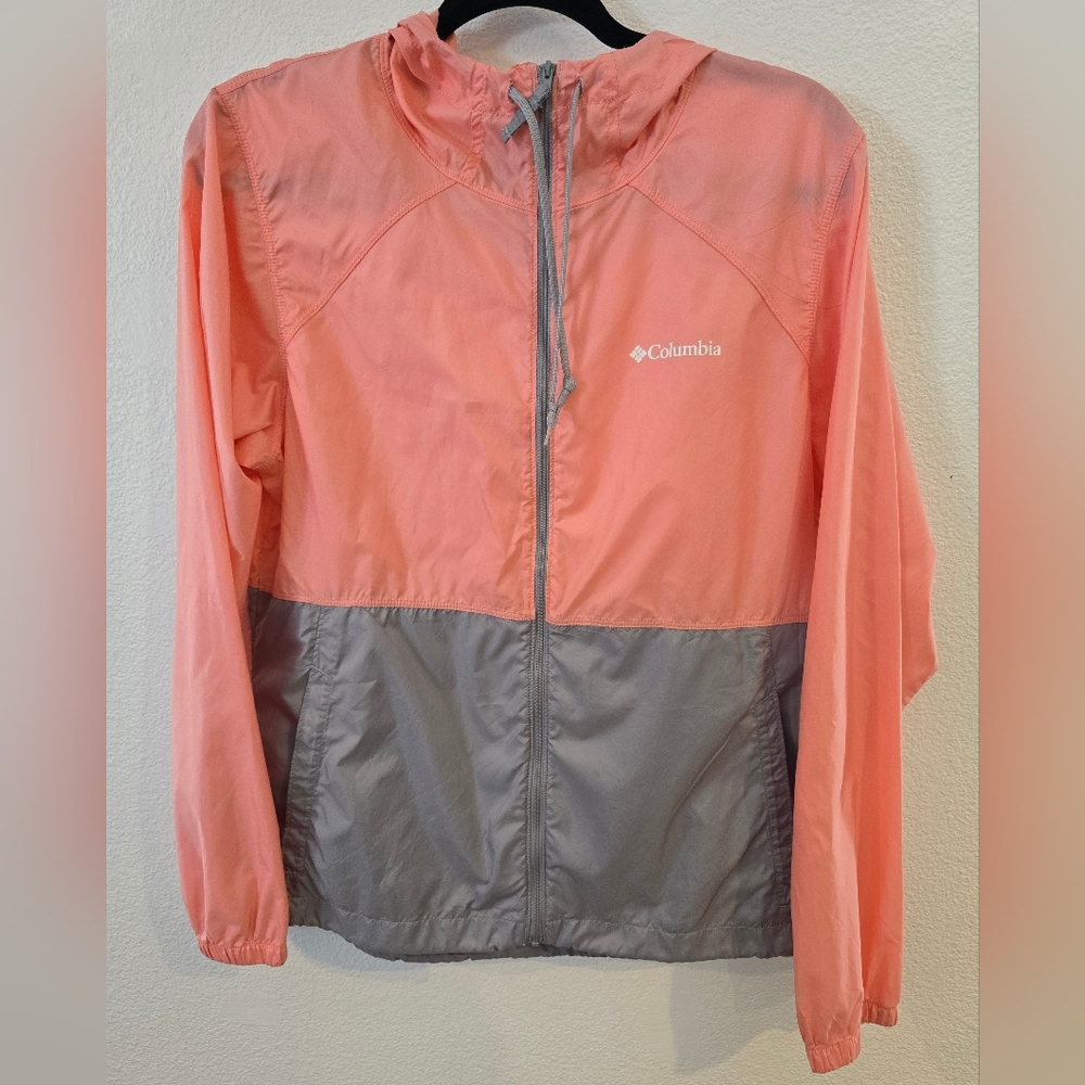 Columbia Flash Forward Coral and Gray Wind Breaker Water Full Zip Jacket medium